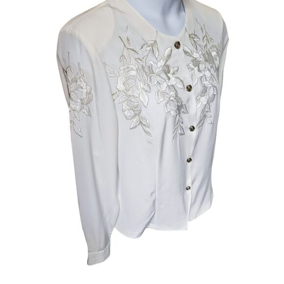 Kathy Cho Women's New Long Sleeve Floral Gold Embroidery Dress Blouse - Picture 7 of 16